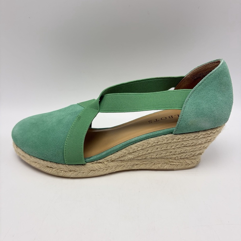 Talbots Sandal Womens 7.5 M Espadrille Wedge Green Suede Leather